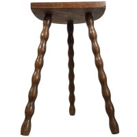 Vintage French Medium Wooden Bobbin Leg Milking Stool Chair Seat Table Farm D Shaped Seat Plant Rest Stand Plinth Tabouret c1970’s Vintage French Medium Wooden Bobbin Leg Milking Stool Chair Seat Table Farm D Shaped Seat Plant Rest Stand Plinth Tabouret c1970's