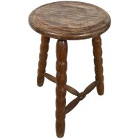 Stool Vintage French Braced Bobbin Leg Style Milking Chair Seat Table Farm Circular Seat Plant Rest Stand Plinth Tabouret c1960-70's