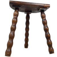 Vintage French Wooden Bobbin Leg Milking Stool Chair Seat Table Farm D Shaped Seat Plant Rest Stand Plinth Tabouret c1970's