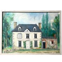 Vintage French House Normandy Farmhouse Countryside Trees Tree Woodland Oil Painting On Canvas Normandy Unsigned circa 1970-80's
