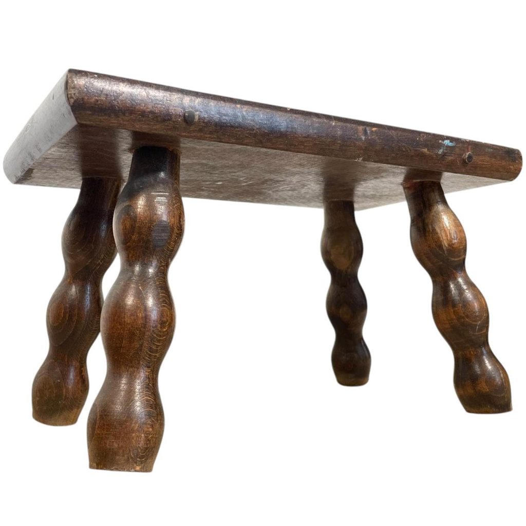 Vintage French Bench Stool Small Bobbin Table Footrest Step Kneeler Seat Side Stand Flower Pot Display Shelf Prop Tabouret c1960-70's