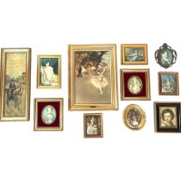 Vintage French Job Lot Mixed Framed Portrait Reproduction Prints Print Wall Decor Collector c1950-70's