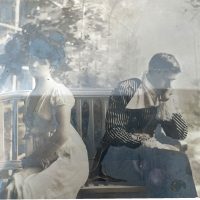 Alternative view of Antique French Photo Lovers Courting Framed Wall Hanging Wood Glass Fronted Original French Wedding Photo Decorative c1910-20's