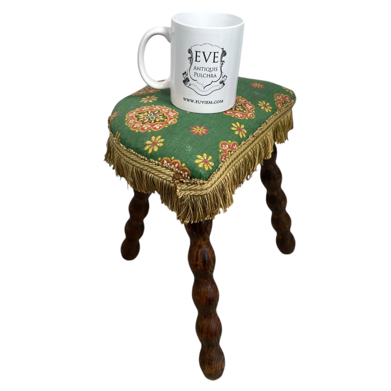 Vintage French Cushioned Wooden Bobbin Leg Tripod Milking Stool Seat Table Farm D Shaped Seat Plant Rest Stand Plinth Tabouret c1960’s 2 Vintage French Cushioned Wooden Bobbin Leg Tripod Milking Stool Seat Table Farm D Shaped Seat Plant Rest Stand Plinth Tabouret c1960's - Image 2