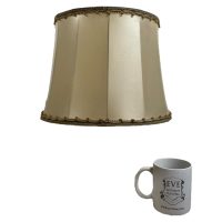 Alternative view of Vintage French Lampshade Fabric Beige Brown Medium Desk Table Lamp Shade Material Fringe Design circa 1960-70's