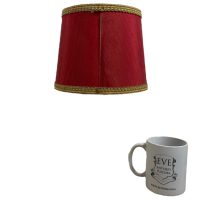 Alternative view of Vintage French Lampshade Fabric Canvas Red Gold Small Desk Table Lamp Shade Material Fringe Design circa 1960-70's