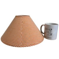 Alternative view of Vintage French Vicky Gingham Lampshade Fabric Orange White Chequered Small Desk Table Lamp Shade Material Design circa 1970-80's