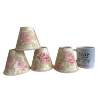 Alternative view of Vintage French Lampshade Fabric Pink Rose Green White Small Tiny Bedside Table Lamp Shade Material Design circa 1980's