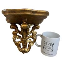 Alternative view of Antique French Small Shelf Gold Painted Wood Ornately Decorated Small Wall Hanging Plinth Display Stand c1910's