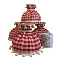 Alternative view of Vintage French Vichy Gingham Lampshade Fabric Red White Chequered  Bobble Small Desk Table Lamp Shade Material Design circa 1970-80's