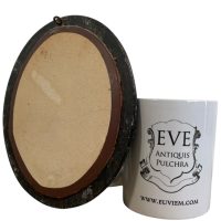 Alternative view of Vintage French Wall Hanging Crucifix Jesus Cross On Oval Wooden Plaque Church Chapel Roman Catholic Metal DAMAGED c1950's