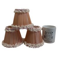 Alternative view of Vintage French Lampshade Fabric Frilly Pink Small Desk Table Lamp Shade Material Fringe Design circa 1970's