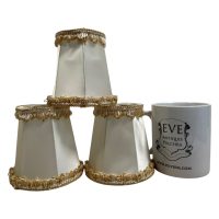 Alternative view of Vintage French Lampshade Fabric Frilly Beige Pearl White Small Desk Table Lamp Shade Material Fringe Design circa 1970's