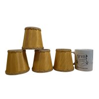 Alternative view of Vintage French Lampshade Beige Gold Trimmed Small Tiny Bedside Table Lamp Shade Material Design circa 1950-60's