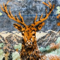 Alternative view of Vintage French Deer Stag Woodland Wall Hanging Carpet Floor Mat Rug circa 1970-80's