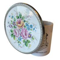 Alternative view of Vintage French Rose Flower Ceramic Set Of Two Medium Coasters With Pewter Surround Trivets Stands Placemats Coaster circa 1970-80's