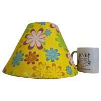 Alternative view of Vintage French Flower Power Yellow Lampshade Desk Bedside Lamp Shade Plastic Backed Material Design circa 1970-80's