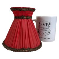 Alternative view of Vintage French Lampshade Pleated Fabric Frilly Red Small Desk Table Lamp Shade Material Fringe Design circa 1960-70's