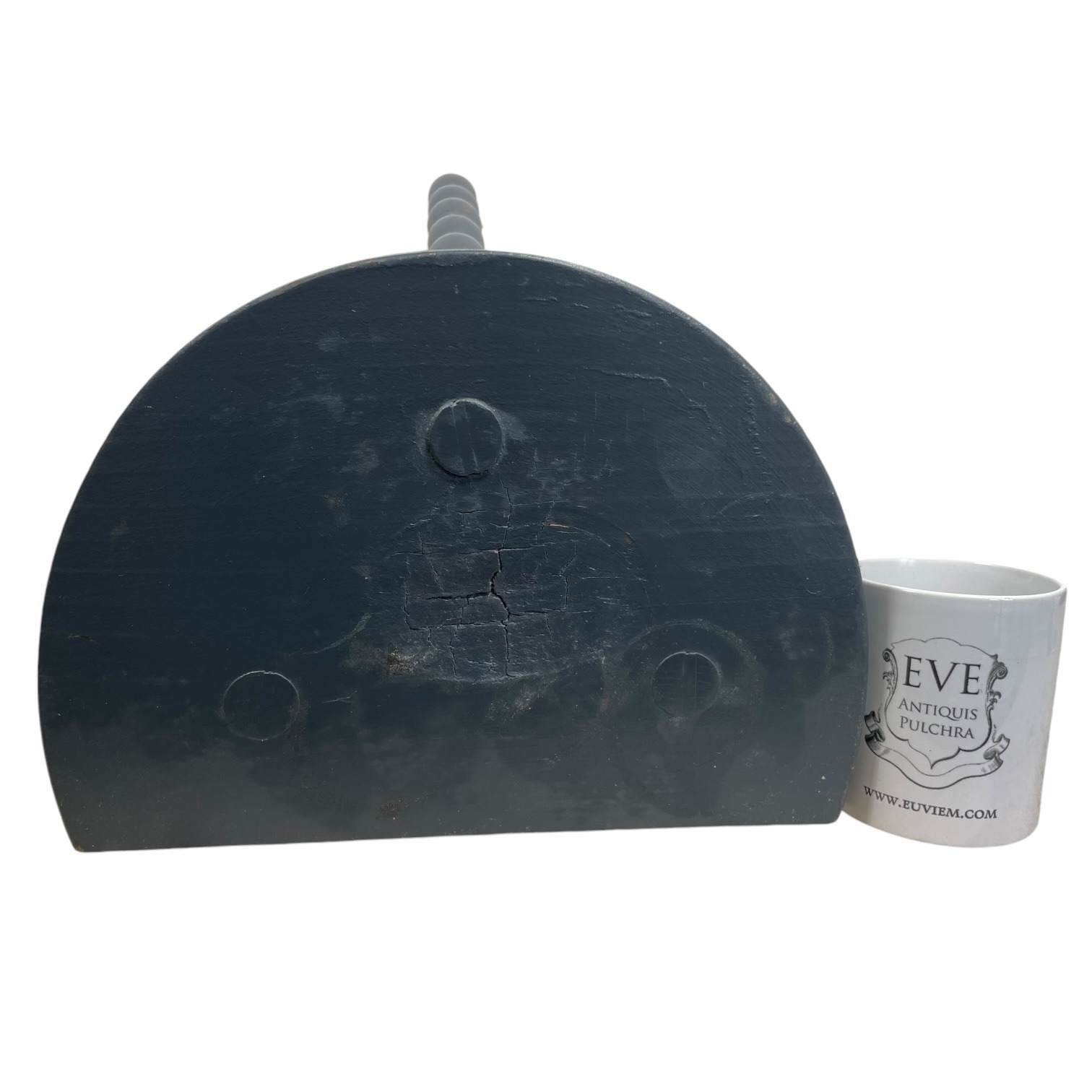 Vintage French Painted Black Tripod Stool Chair Seat Wooden Milking Kitchen D Shaped Seat Braced Bobbin Leg Stand Tabouret c1960-70’s 3 Vintage French Painted Black Tripod Stool Chair Seat Wooden Milking Kitchen D Shaped Seat Braced Bobbin Leg Stand Tabouret c1960-70's - Image 3