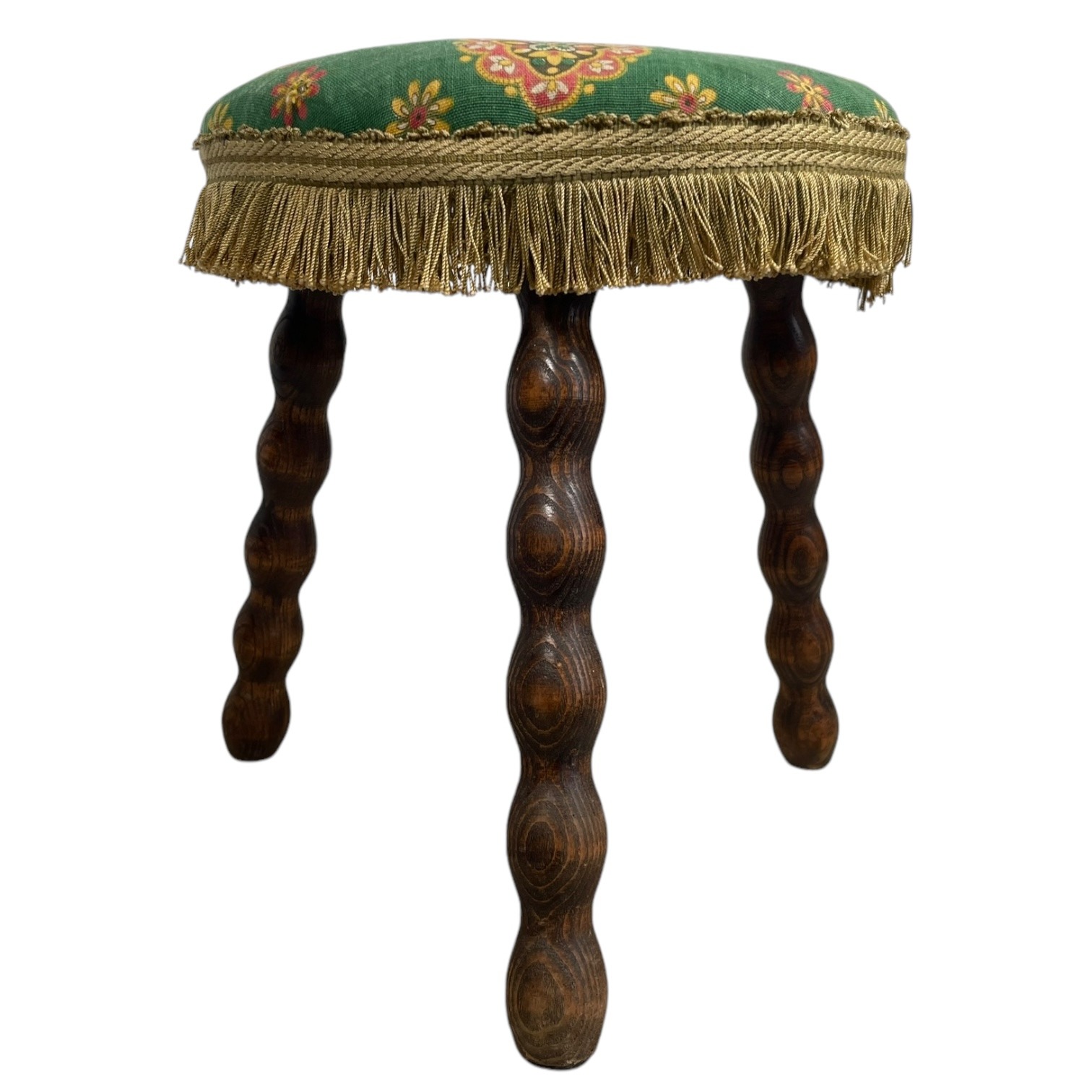 Vintage French Cushioned Wooden Bobbin Leg Tripod Milking Stool Seat Table Farm D Shaped Seat Plant Rest Stand Plinth Tabouret c1960’s 6 Vintage French Cushioned Wooden Bobbin Leg Tripod Milking Stool Seat Table Farm D Shaped Seat Plant Rest Stand Plinth Tabouret c1960's - Image 6