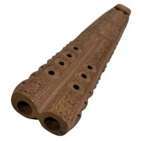 Alternative view of Vintage Borneo Wooden Pipe Musical Wind Instrument Flute Working Ornately Decorated Horn Gift circa 1980-90's