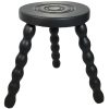 Stool Vintage French Refurbished Black Tripod Bobbin Leg Wooden Milking Table Round Shaped Plant Rest Stand Plinth Tabouret c1950-60's
