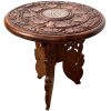 Vintage Indian Inlaid Wooden Small Folding Table Stand Legs Plinth Display Serving Decor Plant Pot Stand circa 1970-80's