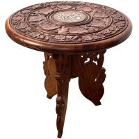 Vintage Indian Inlaid Wooden Small Folding Table Stand Legs Plinth Display Serving Decor Plant Pot Stand circa 1970-80's