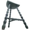 Vintage French Painted Black Tripod Stool Chair Seat Wooden Milking Kitchen D Shaped Seat Braced Bobbin Leg Stand Tabouret c1960-70's