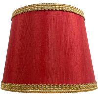 Vintage French Lampshade Fabric Canvas Red Gold Small Desk Table Lamp Shade Material Fringe Design circa 1960-70's