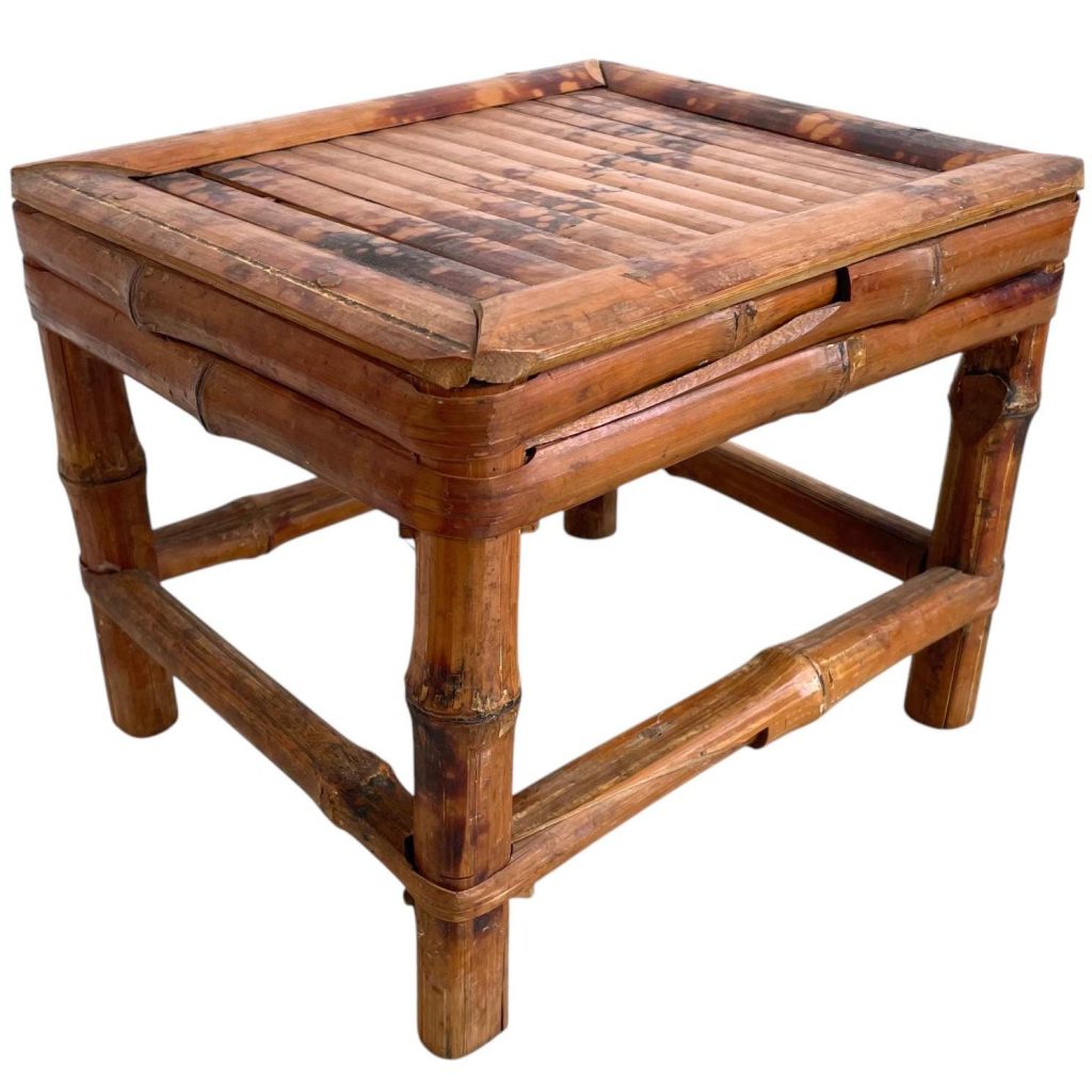 Vintage Asian Bamboo Cane Canework Plant Pot Ornament Display Flower Stand Small Table Conservatory Tabouret c1950-60's