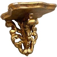 Antique French Small Shelf Gold Painted Wood Ornately Decorated Small Wall Hanging Plinth Display Stand c1910’s Antique French Small Shelf Gold Painted Wood Ornately Decorated Small Wall Hanging Plinth Display Stand c1910's