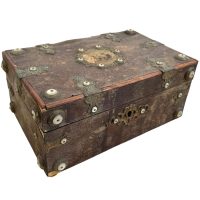 Vintage French Worn Damaged Wooden Treasure Chest Wood Knick Knack Letter Document Storage Box circa 1950-60's