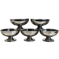 Vintage French Silver Steel Metal Small Ice Cream Sweet Pudding Cup Bowls Dishes Set Of Five circa c1970-80's