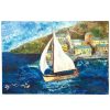 Vintage French Sea Sailing Dinghy Boat Harbour Oil Painting On Canvas Wall Decor Decoration DAMAGED c1973