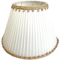 Vintage French Pleated Lampshade Desk Bedside Lamp Shade Beige Material Fringed Design circa 1970's