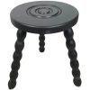 Stool Vintage French Refurbished Black Tripod Bobbin Leg Wooden Milking Table Round Shaped Plant Rest Stand Plinth Tabouret c1950-60's