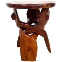 Vintage African Small Tabouret Table Africa Ornately Carved Wood Side Stand Display circa 1980's