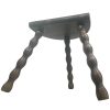 Vintage French Wooden Bobbin Leg Milking Stool Chair Seat Table Farm D Shaped Seat Plant Rest Stand Plinth Tabouret c1960-70's