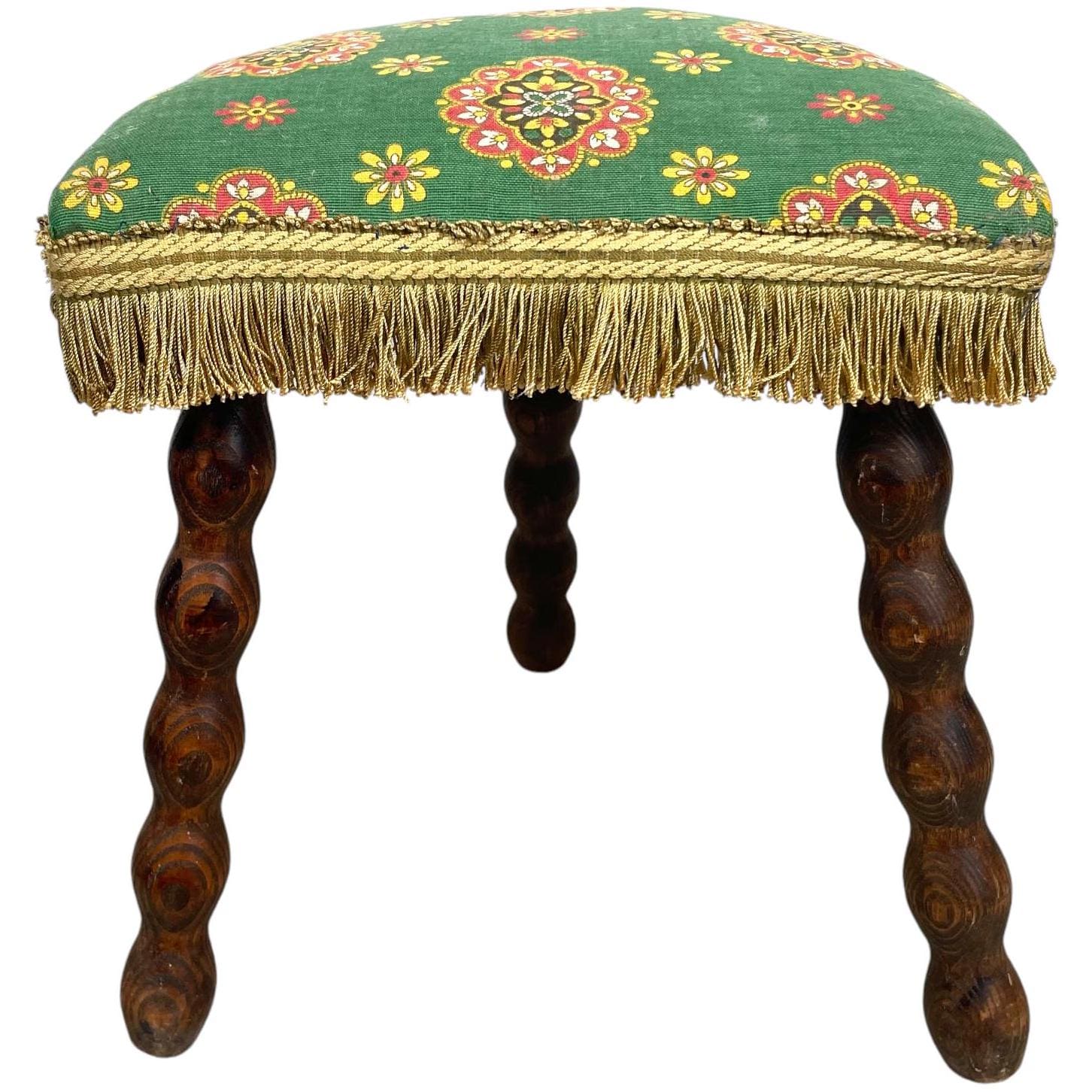 Vintage French Cushioned Wooden Bobbin Leg Tripod Milking Stool Seat Table Farm D Shaped Seat Plant Rest Stand Plinth Tabouret c1960’s Vintage French Cushioned Wooden Bobbin Leg Tripod Milking Stool Seat Table Farm D Shaped Seat Plant Rest Stand Plinth Tabouret c1960's