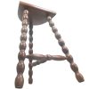 Vintage French Tripod Stool Chair Seat Wooden Milking Kitchen D Shaped Seat Braced Bobbin Leg Rest Stand Plinth Tabouret c1960-70's