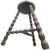 Vintage French Stool Chair Seat Wooden Milking Kitchen Round Shaped Seat Braced Bobbin Leg Plant Rest Stand Plinth Tabouret c1970's