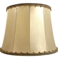 Vintage French Lampshade Fabric Beige Brown Medium Desk Table Lamp Shade Material Fringe Design circa 1960-70's