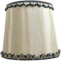 Vintage French Lampshade Fabric Canvas Beige Blue Small Desk Table Lamp Shade Material Fringe Design circa 1960-70's