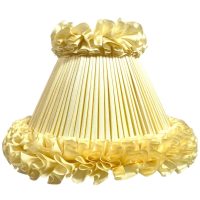 Vintage French Lampshade Fabric Frilly Yellow Small Desk Table Lamp Shade Material Fringe Design circa 1960-70's