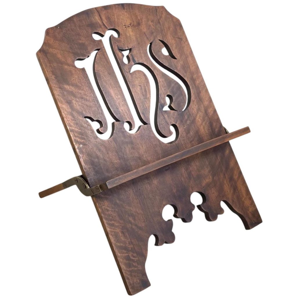 Vintage French Church Wooden Bible Book Music Document Menu Stand Display Hallway Sign Window Display Presentation Folding c1940-50's
