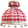 Vintage French Vichy Gingham Lampshade Fabric Red White Chequered  Bobble Small Desk Table Lamp Shade Material Design circa 1970-80's