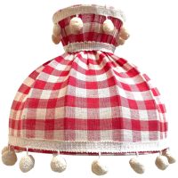 Vintage French Vichy Gingham Lampshade Fabric Red White Chequered  Bobble Small Desk Table Lamp Shade Material Design circa 1970-80's