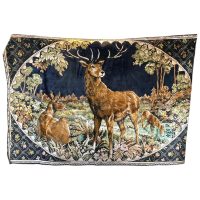 Vintage Moroccan Deer Stag Woodland Wall Hanging Carpet Floor Mat Rug circa 1950-60's