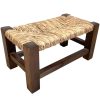 Vintage French Brown Wood Wooden Woven Strung Raffia Footstool Foot Stool Rest Footrest Display Stand Tabouret circa 1980's